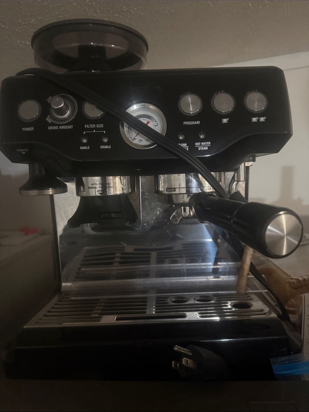 Black Espresso Machine with Built-In Grinder